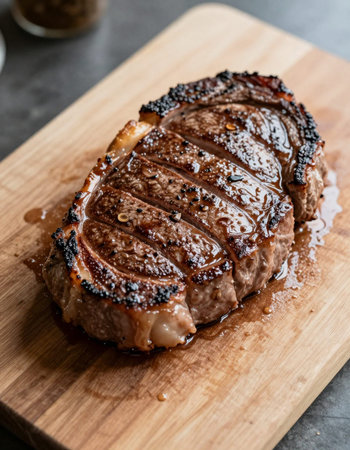 grilled wagyu beef steak on wooden board, Japanese style