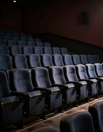 Rows of chairs in the auditorium of a theater or cinema