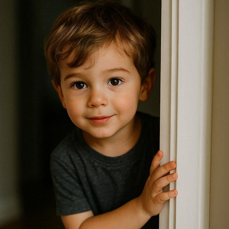 Portrait of a cute little boy looking out of the window.