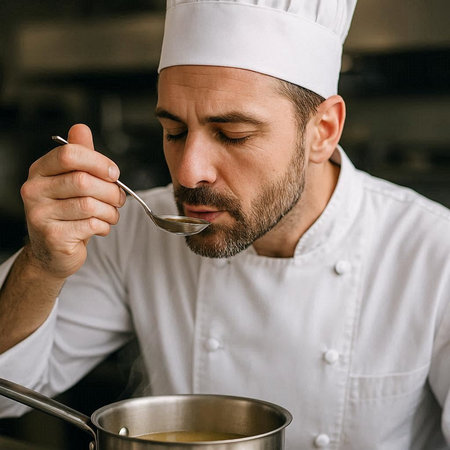 Portrait of a male chef in the kitchen of a restaurant.