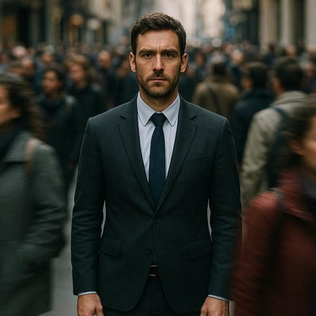 Fashionable man poses outside Gucci fashion show building during Milan Men's Fashion Week in Milan.