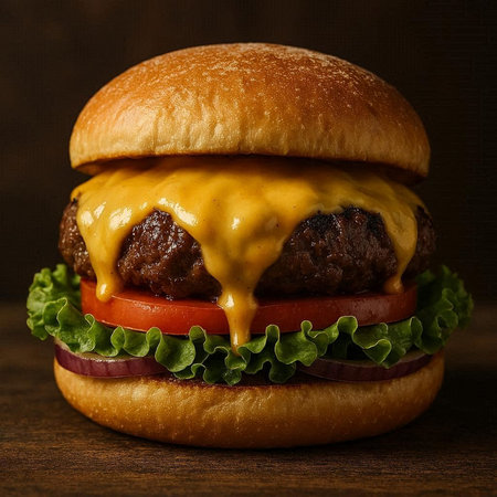 Cheese burger - American cheese burger with fresh vegetables and beef.