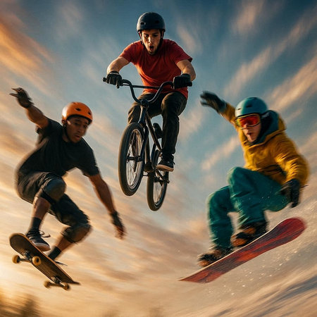 Bmx rider performing tricks at skatepark. Extreme sport concept.