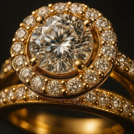 Jewelry ring with diamonds on a black background close-up