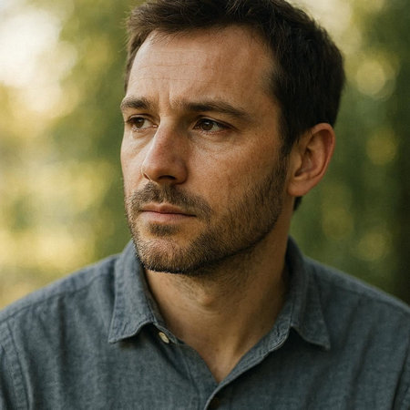 Portrait of a man in a park on a sunny day.