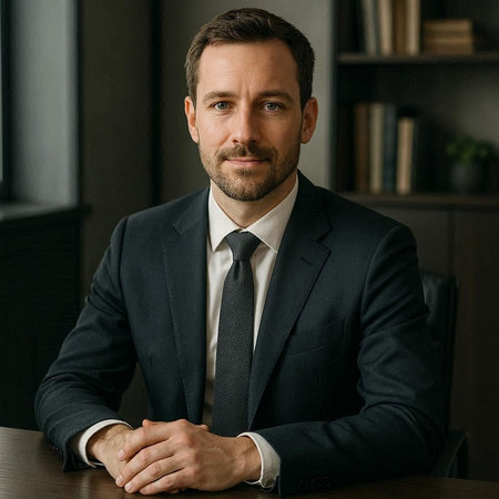 Portrait of a handsome mature businessman sitting at a table in office