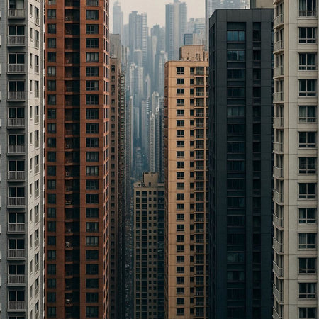 Aerial view of skyscrapers in Hong Kong, China.