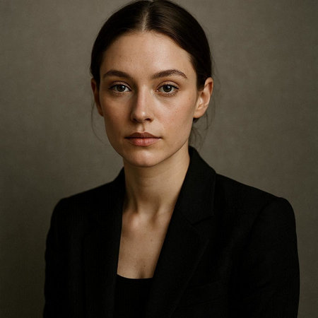 Portrait of a young beautiful brunette woman in a black suit