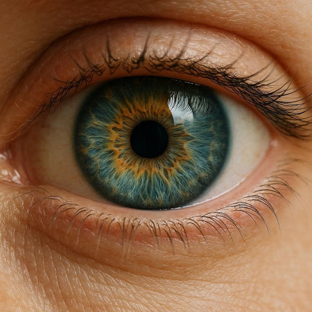 Close-up of human eye with blue iris. Macro shot