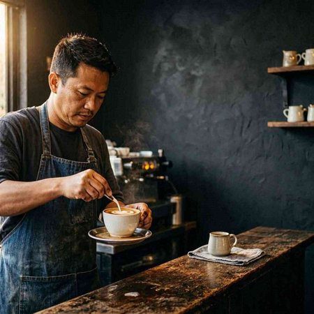 Barista Making Coffee Preparation Service Concept. Barista Making Coffee Preparation