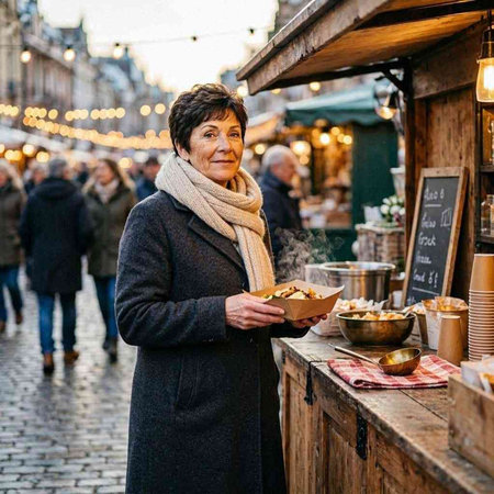 Unidentified senior woman at Christmas market in Strasbourg, France