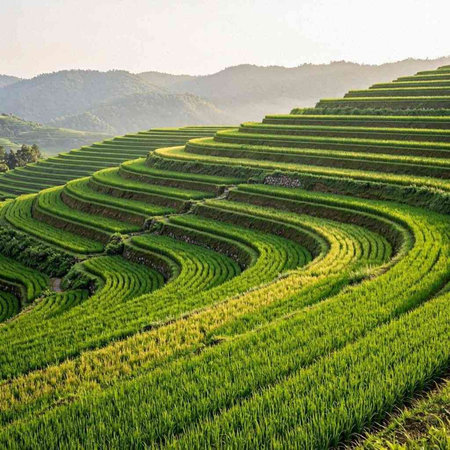 Green Terraced Rice Field in Mae Chaem, Chiang Mai, Thailand