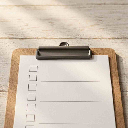 Clipboard with blank paper sheet on wooden table. Mockup