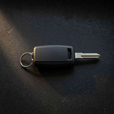 Car key on black background. Black car key on black background.