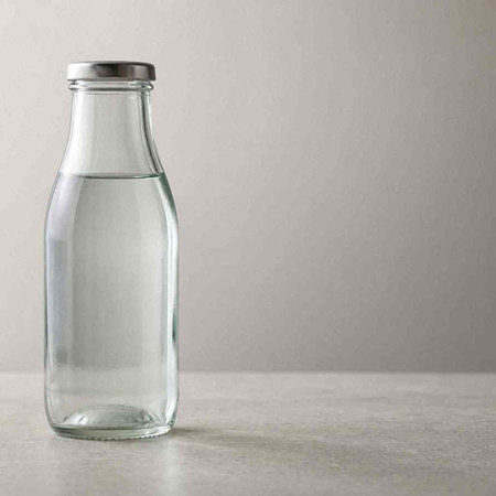 Glass bottle of water on a gray background. 3d rendering.