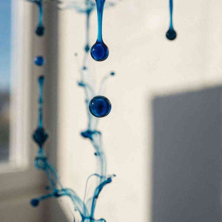 Blue water drops on the window. Abstract background. Illustration.