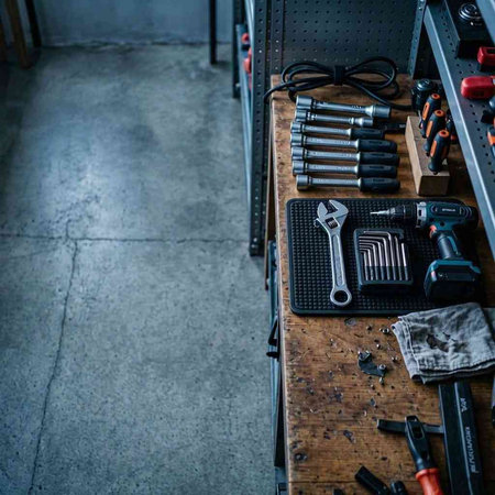 A set of tools for the repair of the car in the garage