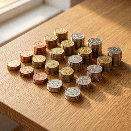 Coins on a wooden table. The concept of saving money.