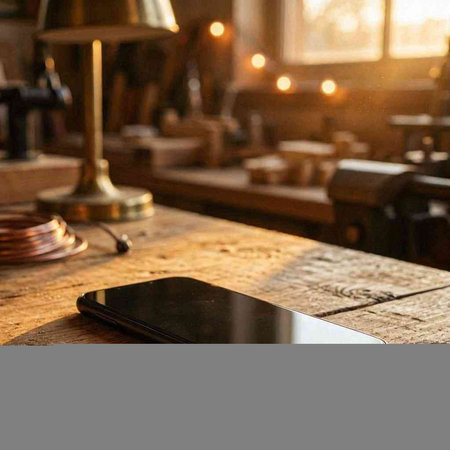 Smartphone on a wooden table in a courtroom or law enforcement office