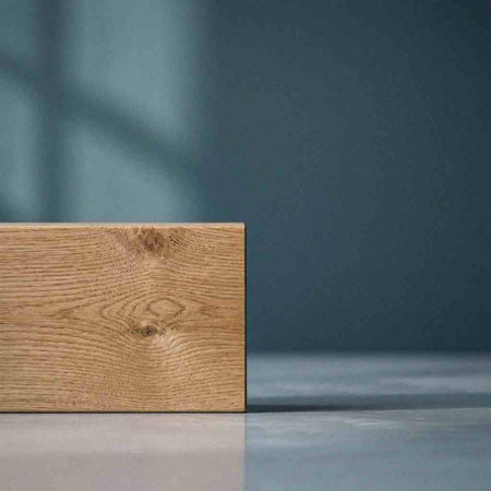 3d rendering of a simple wooden stand on a gray background.