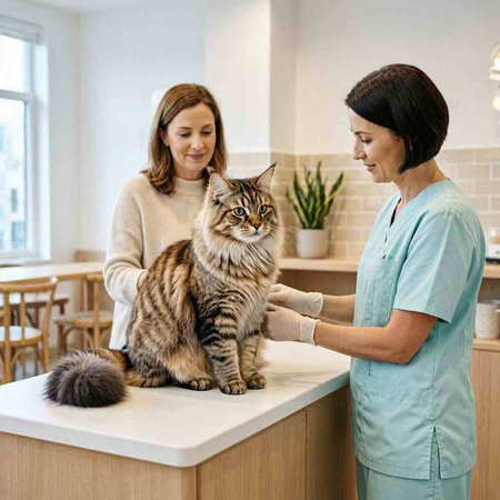 Veterinarian examining a cat in a veterinary clinic. Cat in a veterinary clinic.