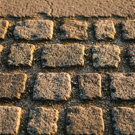 Detailed close up view on cobblestone street textures in high resolution