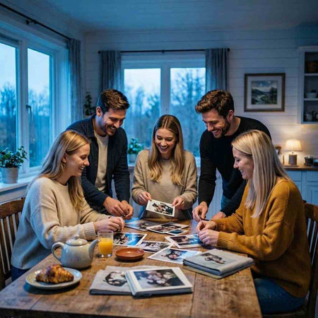 Group of friends sitting at the table and playing board games at home