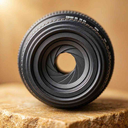 Close-up of a lens on a wooden background. Shallow depth of field.