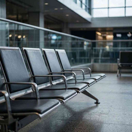 Waiting area in a modern airport. Selective focus with shallow depth of field.