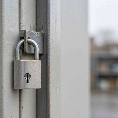 A closeup shot of a padlock on a door with blurred background