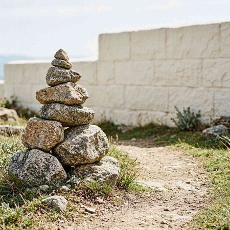 Stacked zen stones on the beach in Balearic Islands