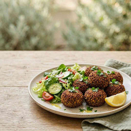 Vegetarian falafel balls with fresh salad on a plate