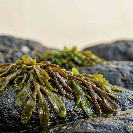 Close-up of seaweed growing on a rock at the beach