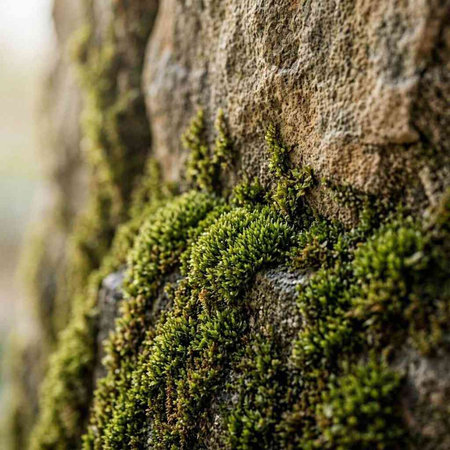 Green moss on a tree trunk. Macro. Selective focus.