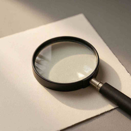 Magnifying glass on a white sheet of paper and a piece of paper