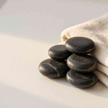 Spa stones with towel on white background. Spa treatment concept.