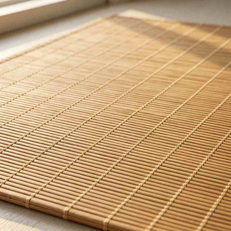 Bamboo mat on a white background. Selective focus. Copy space.