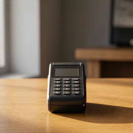 Payment terminal on the table in the office. The concept of financial transactions.