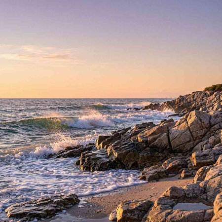 Beautiful seascape at sunset. Beautiful seascape with rocks and waves.