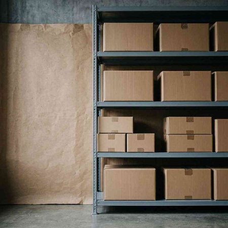 Cardboard boxes on a shelf in a warehouse. Warehouse concept.