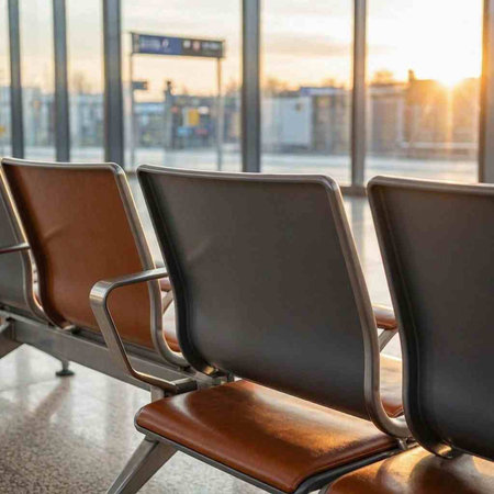 Waiting area in the airport terminal. Row of chairs waiting for flight.