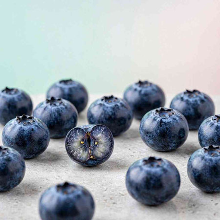 Blueberries on a gray background. The concept of healthy eating.