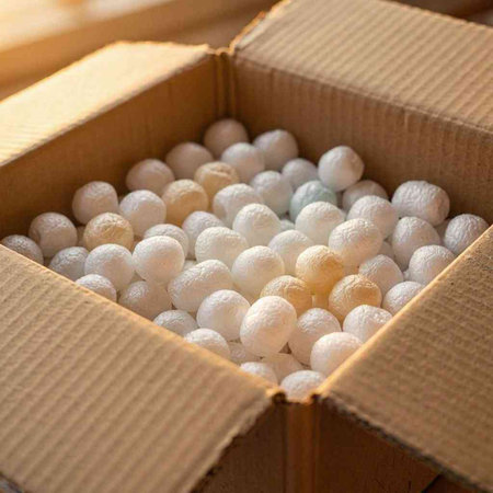 Close-up of cotton wool balls in cardboard box. Selective focus.