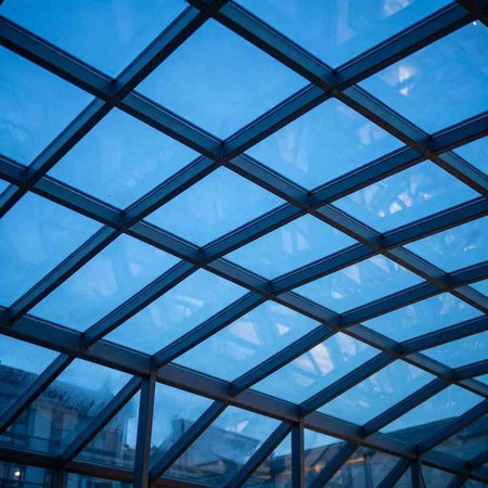 Glass roof of a modern office building. Architectural abstract background.