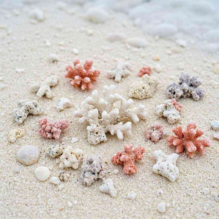 colorful coral on the beach with shallow depth of field and sand