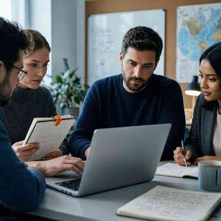 Group of multiethnic students studying together at the desk in classroom