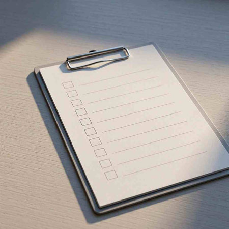 Clipboard with blank sheet of paper on the table in the office