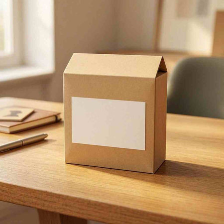 Blank paper box on the table. Mockup for branding identity.