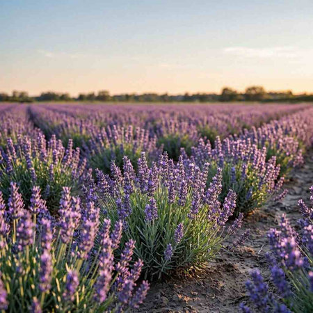 Lavender field at sunset in Provence, France.
