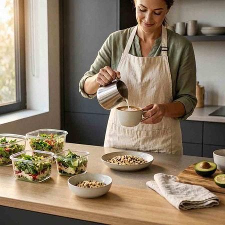Woman preparing healthy salad in the kitchen at home. Healthy food concept.